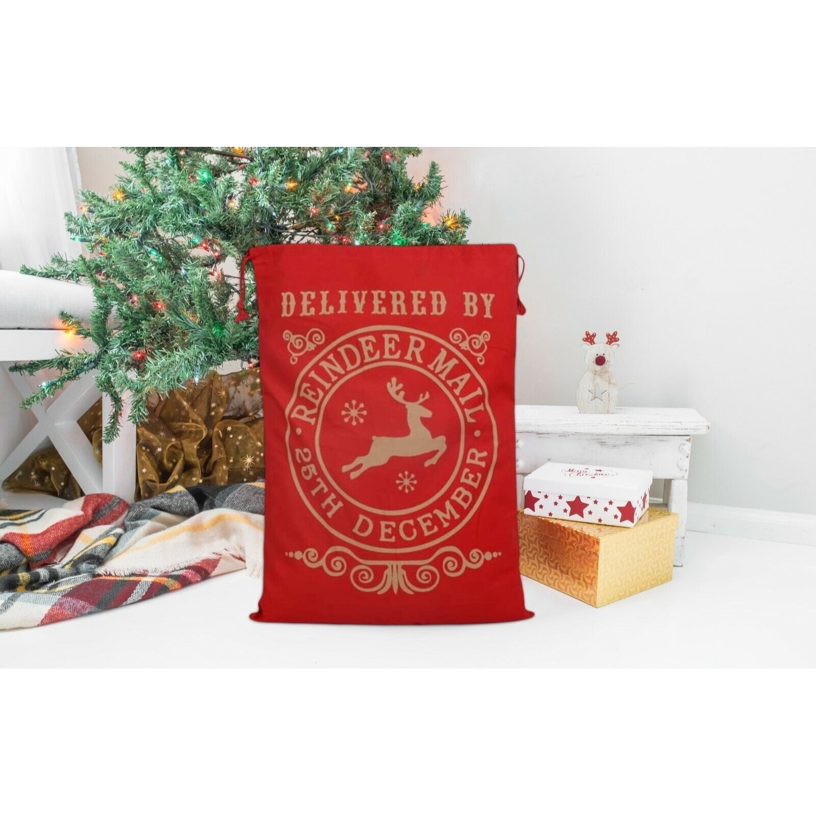 Christmas Bag Santa Claus Sack Reindeer Postal Cotton XMAS Childrens Gift Bags