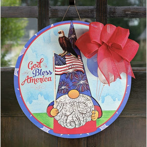 Patriotic Gnome Door Hanger Wreath God Bless America Gnome Wreath Wood with bow