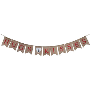 Hugs and Kisses Burlap Banner  Valentine's Day Engagement Wedding Reception Bride