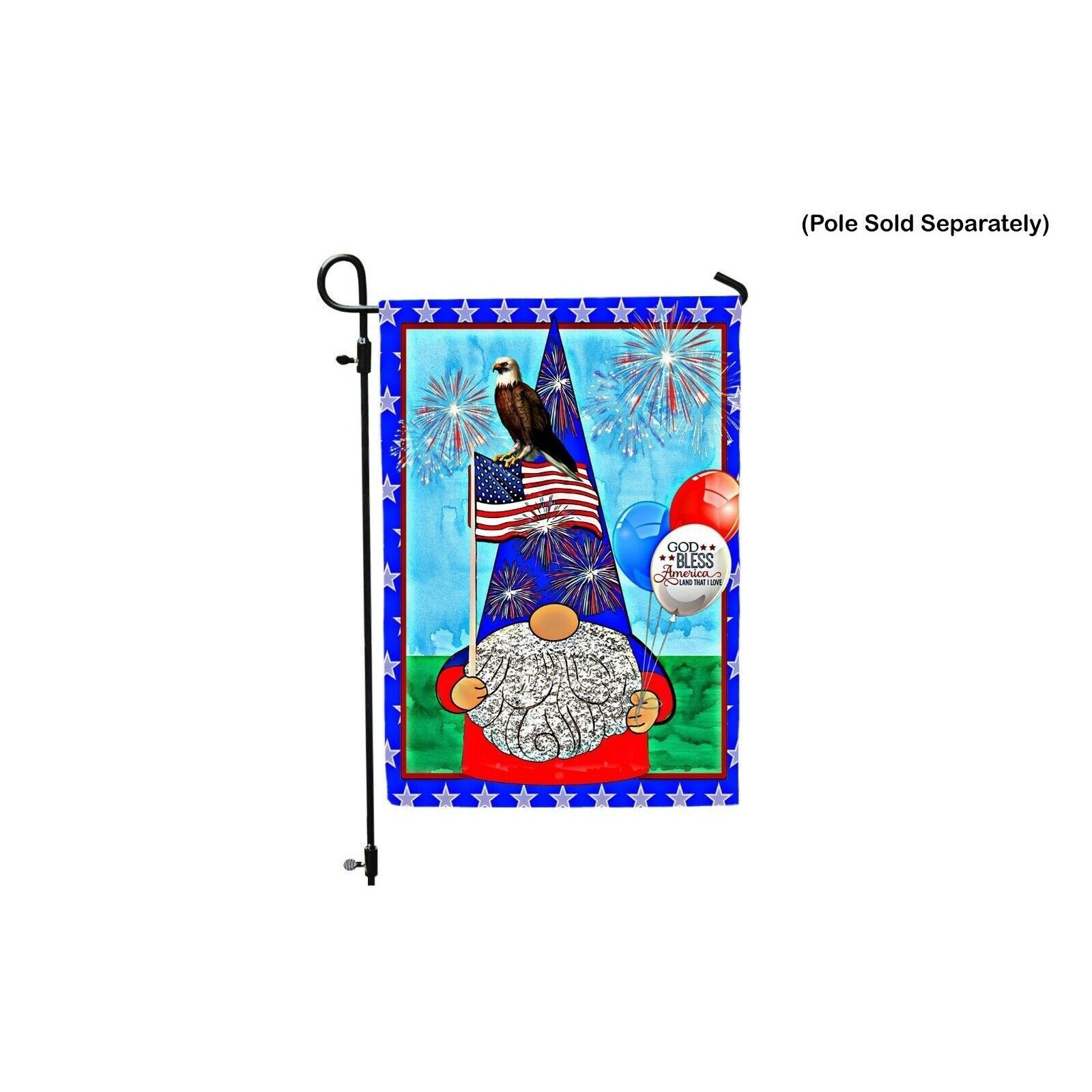 GOD BLESS AMERICA Gnome Garden Flag Eagle Double Sided Patriotic 4th of July NEW