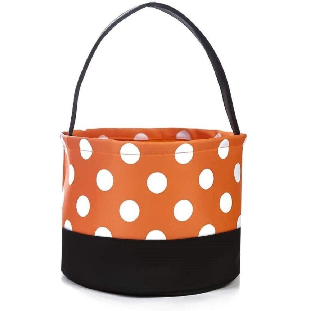 Halloween Bucket Bag Trick or Treat Dots Design Reusable Candy Bag Black Orange