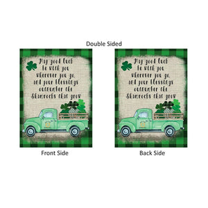 St Patrick's Day Garden Flag Irish Blessing on Green Plaid & Shamrock Truck NEW