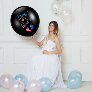 Gender Reveal Balloon Pop XL Black Party Balloons with Pink and Blue Confetti and Tassels