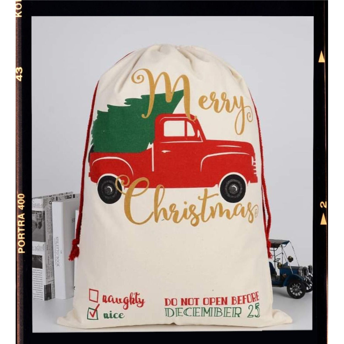 Red Truck and Tree Christmas Bag Santa Claus Sack Cotton XMAS Gift Bags NEW