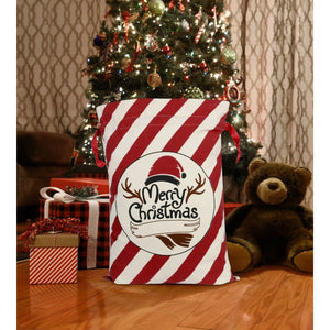 Red Candy Cane Christmas Bag Santa Claus Sack Cotton XMAS Kids Gift Bags