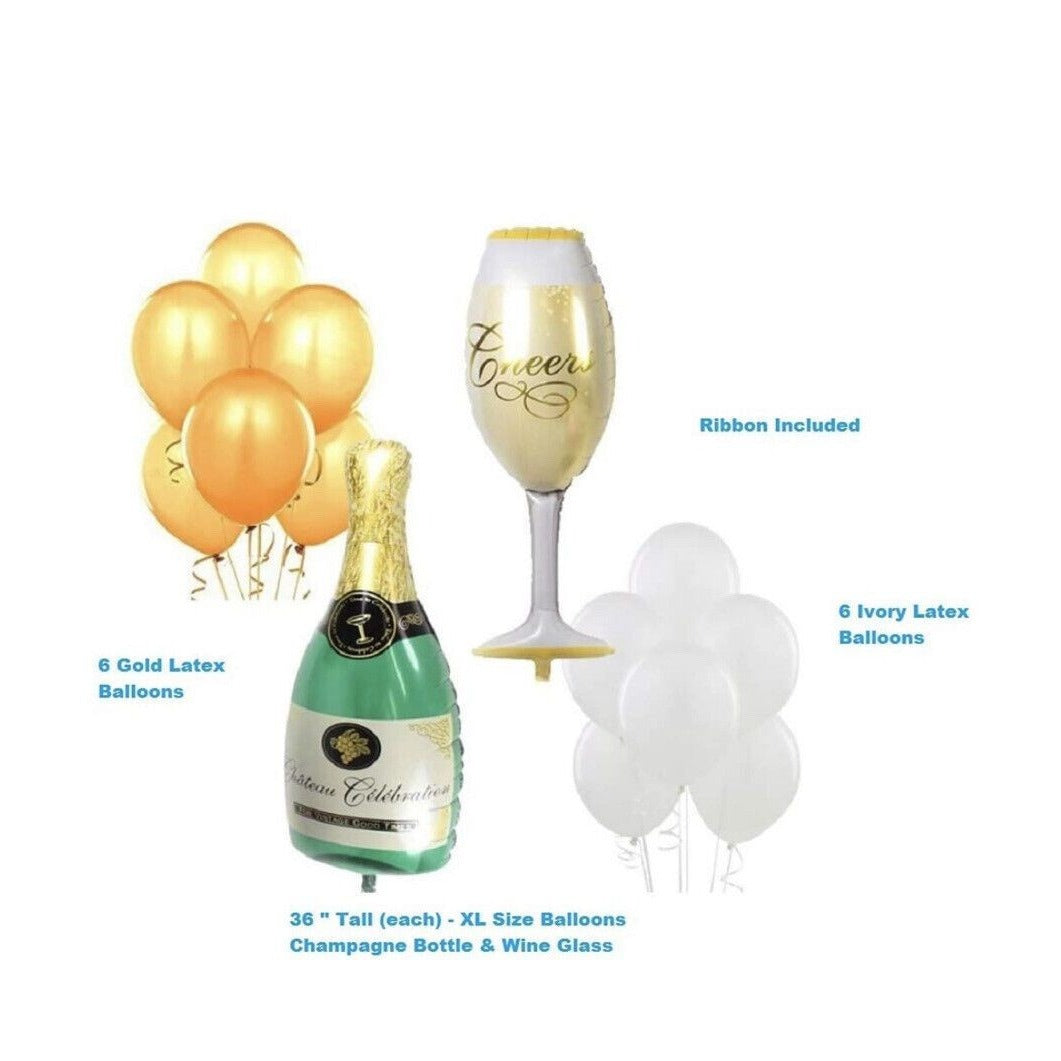 Champagne Bottle Wine Glass Flute Party Balloons XL Decorations Bachelorette Set