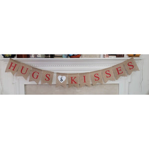 Hugs and Kisses Burlap Banner  Valentine's Day Engagement Wedding Reception Bride