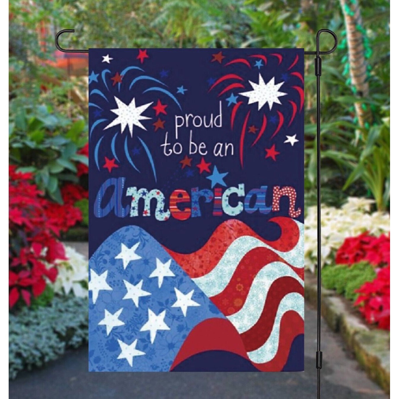 Proud to Be An American Garden Flag 4th of July Patriotic Fireworks Double Sided