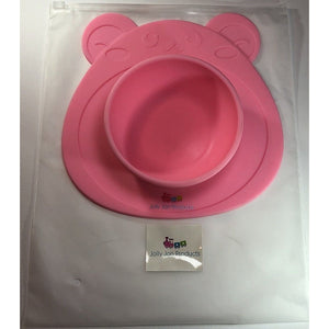 Non Slip Smooth PINK Bear Bowl Silicone Placemat for Children Infants Pets NEW